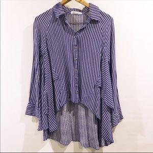 🚌 Oxford Sunday | Blue Striped Top Hi Low M
